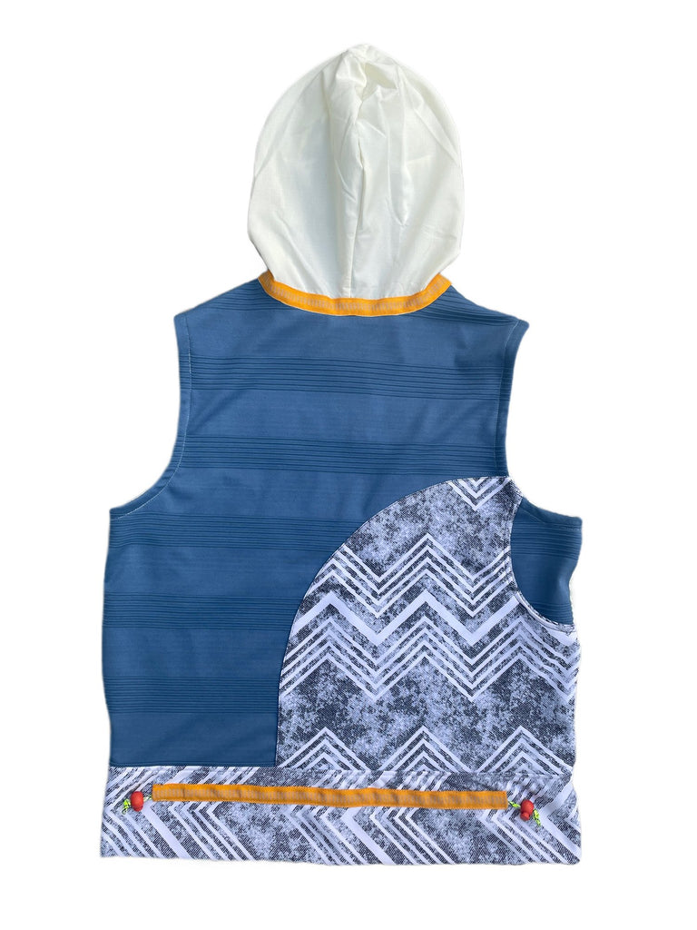 VEST 3 White stripe and blue back Size L - Vander Jacket | Handmade Eco-Friendly Garments Designed For Runners