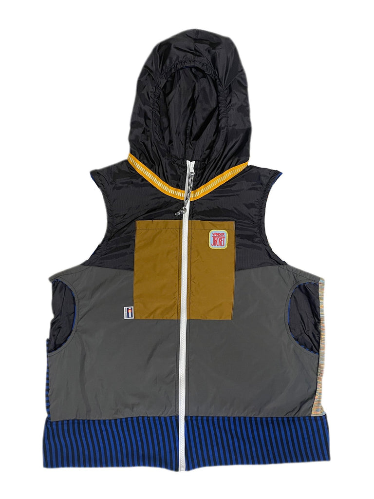 VEST Blue & Black Stripes Size XL - Vander Jacket | Handmade Eco-Friendly Garments Designed For Runners