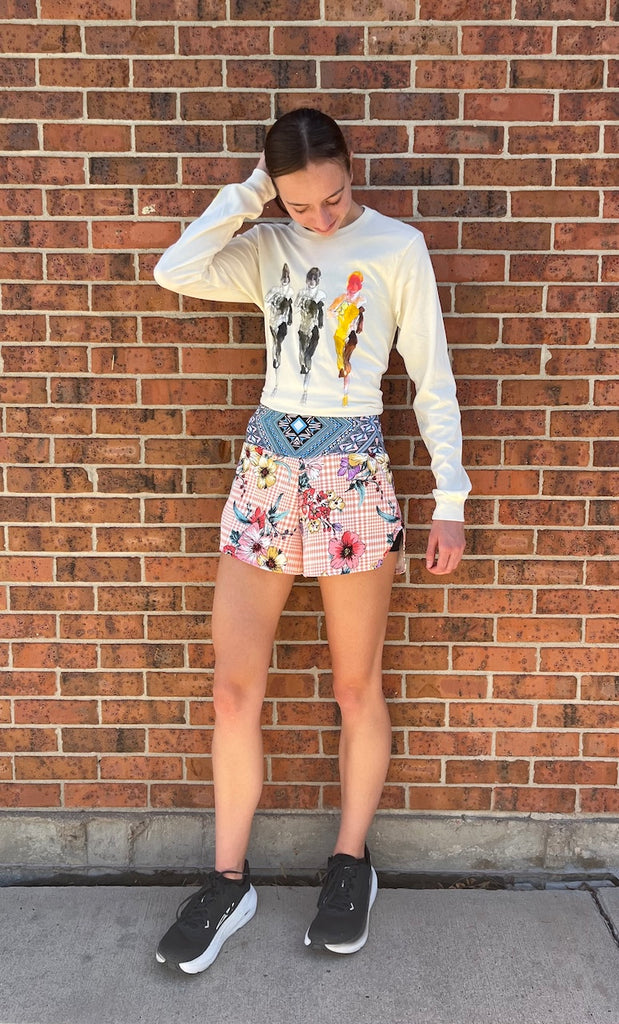 Shorts Flora Pink, Flora Ice, Size XS - Vander Jacket | Handmade Eco-Friendly Garments Designed For Runners